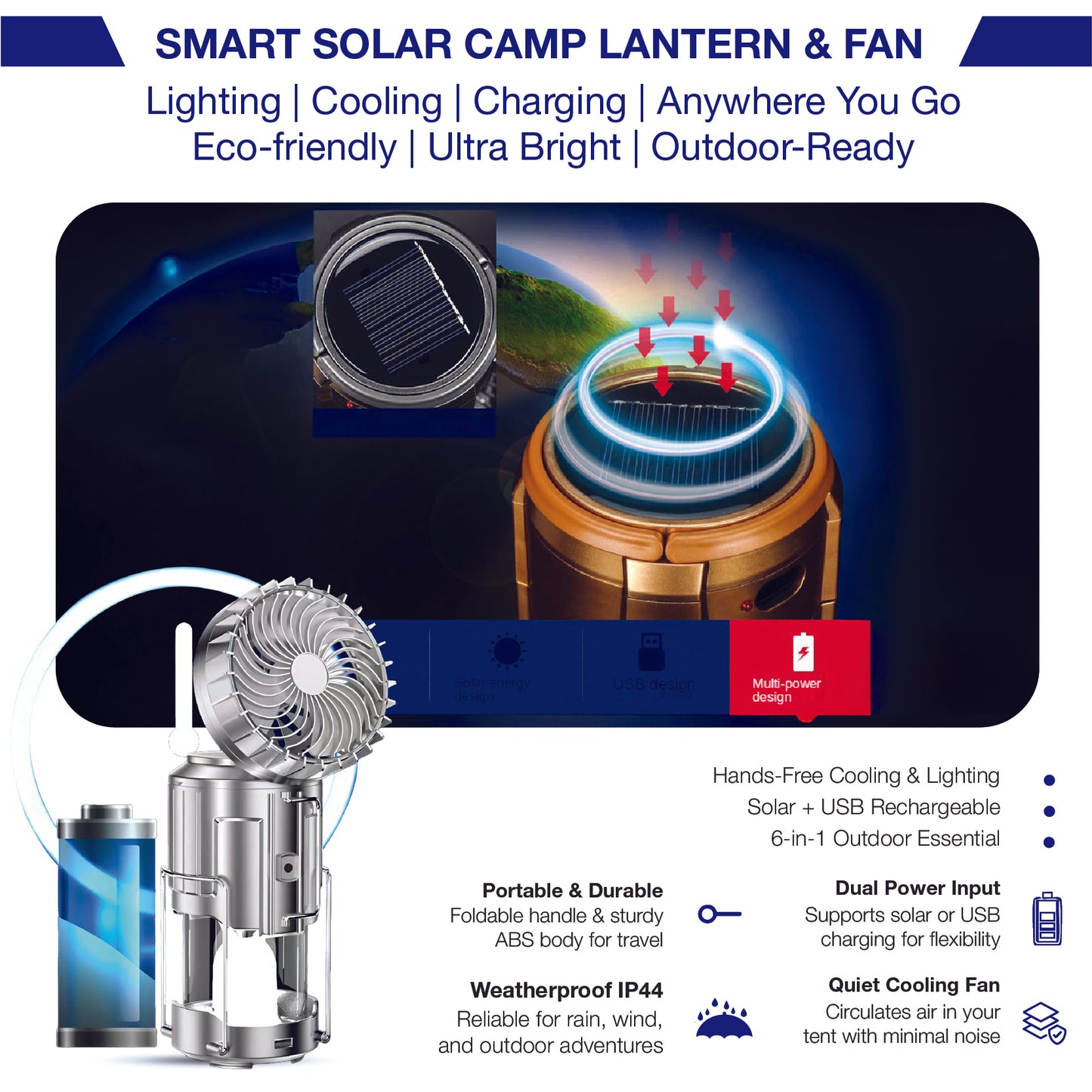 Brightrek SolarFan Pro™ – Premium 3-in-1 Lantern, Fan & Power Bank