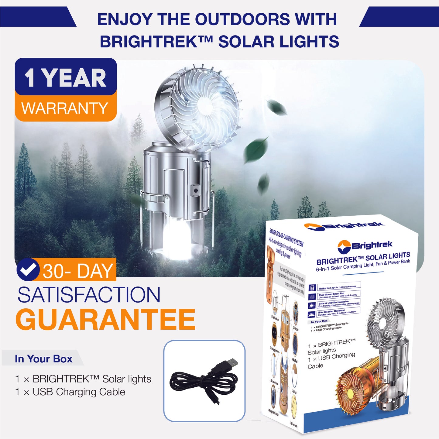 Brightrek SolarFan Pro™ – Premium 3-in-1 Lantern, Fan & Power Bank